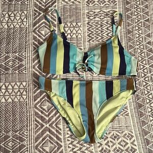 Aerie Striped Bikini Set in Green and Brown